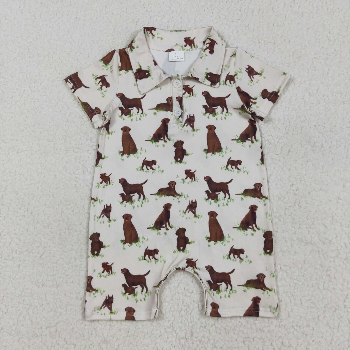 Sibling Baby Boys Short Sleeves Dogs Buttons Shirt Romper Hunting Clothes RTS