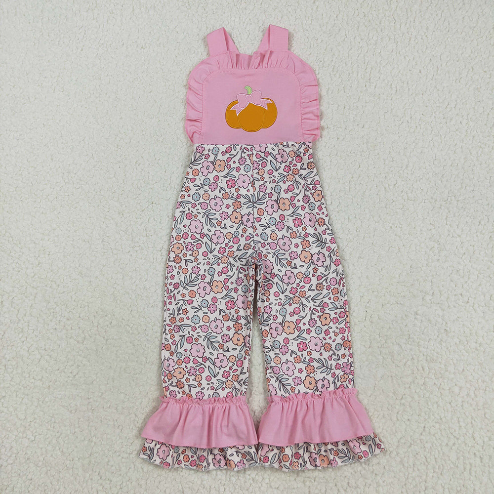 Girls Kids Embroidery Ghosts Pumpkins Floral Sibling Fall Jumpsuit Clothes RTS
