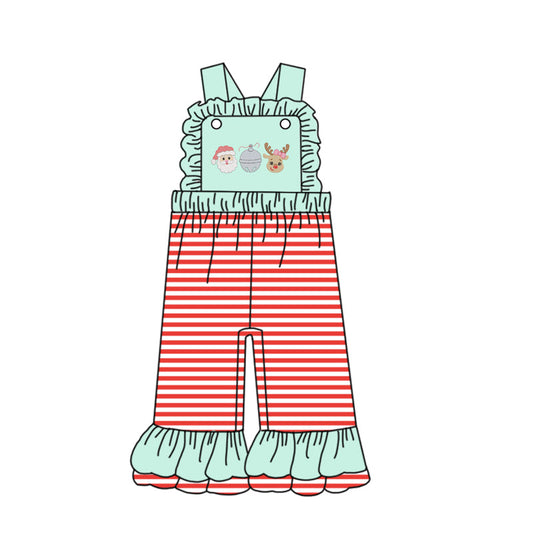 ( Moq 5 ) Preorder Baby Girl Sleeveless Christmas Santa Deer Stripes Ruffle Jumpsuit