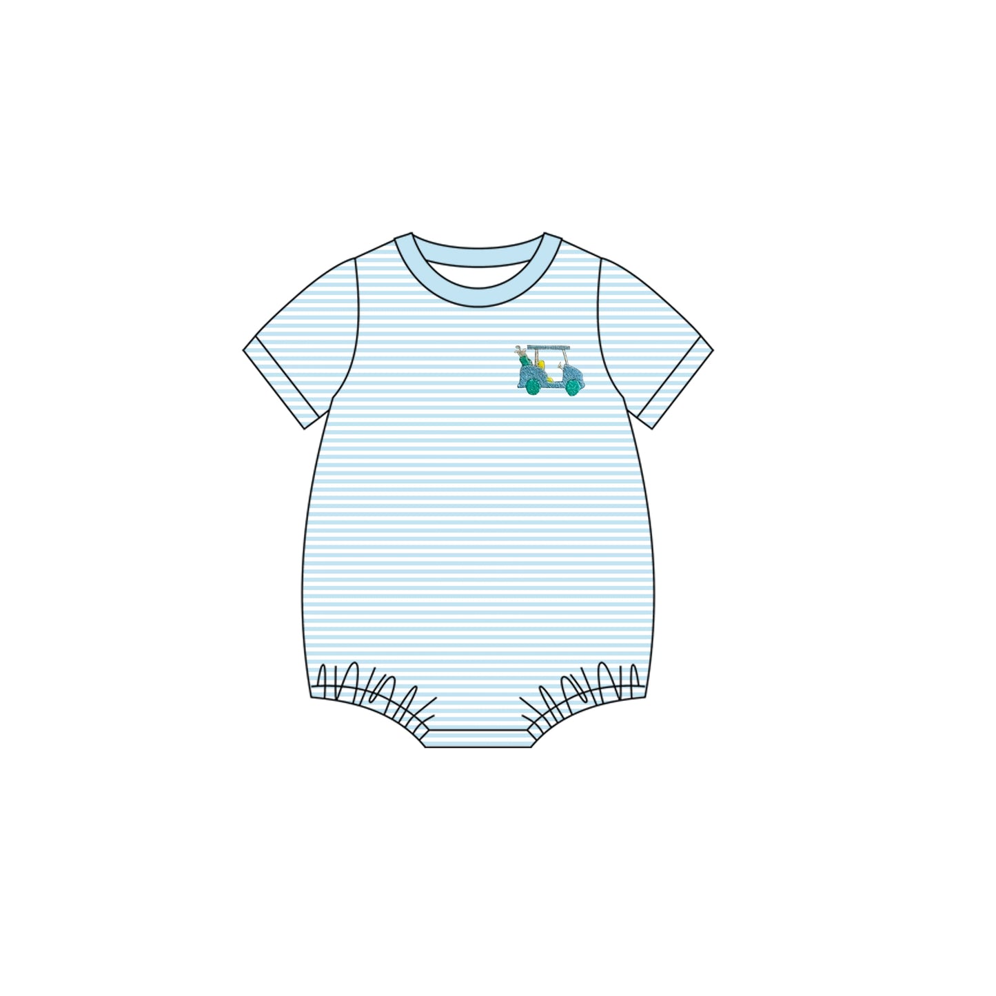 ( Moq 5 ) Preorder Baby Boy Short Sleeves  Blue Stripes Golf Bubble Romper