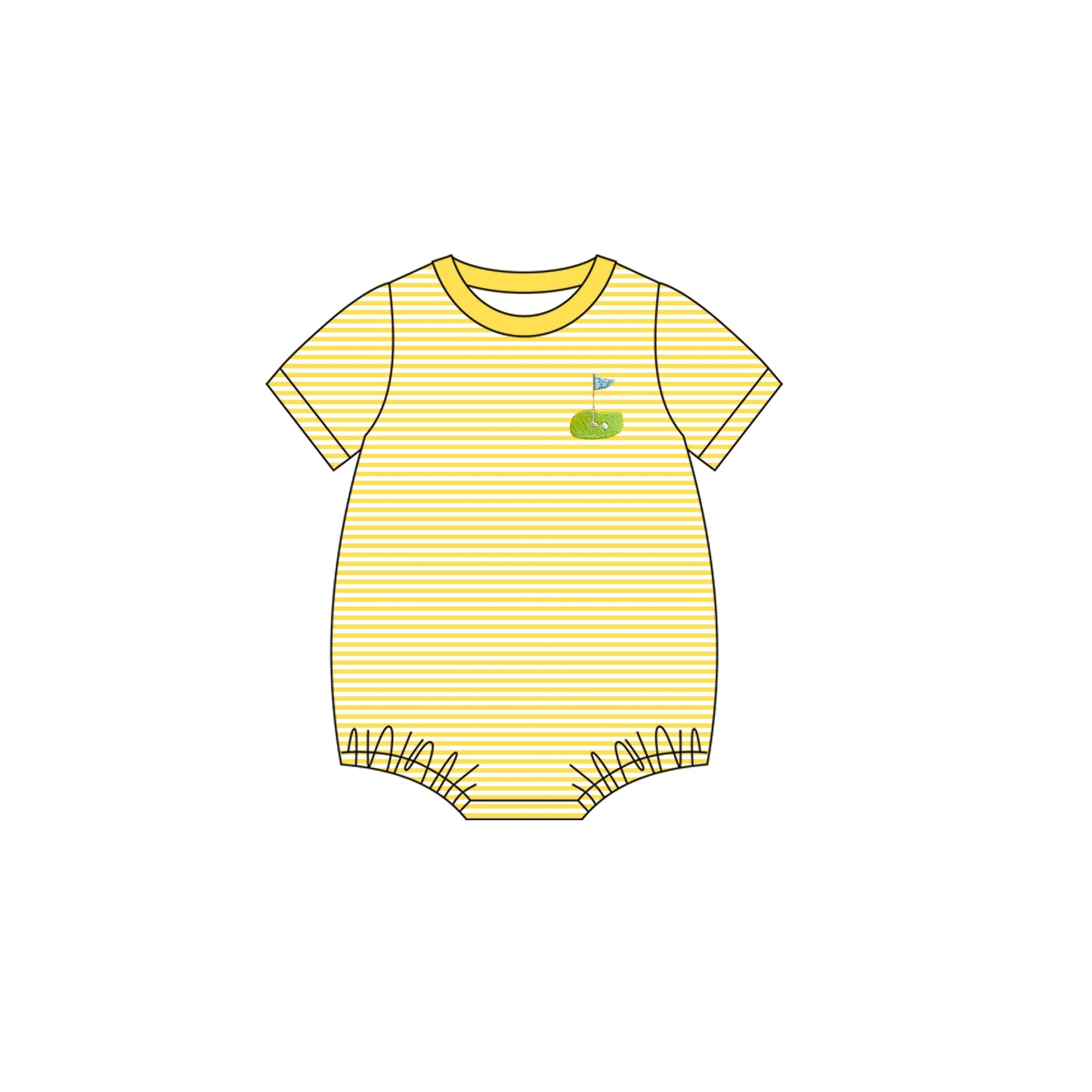 ( Moq 5 ) Preorder Baby Kids Infant Short Sleeves Yellow Stripes Golf Bubble Romper