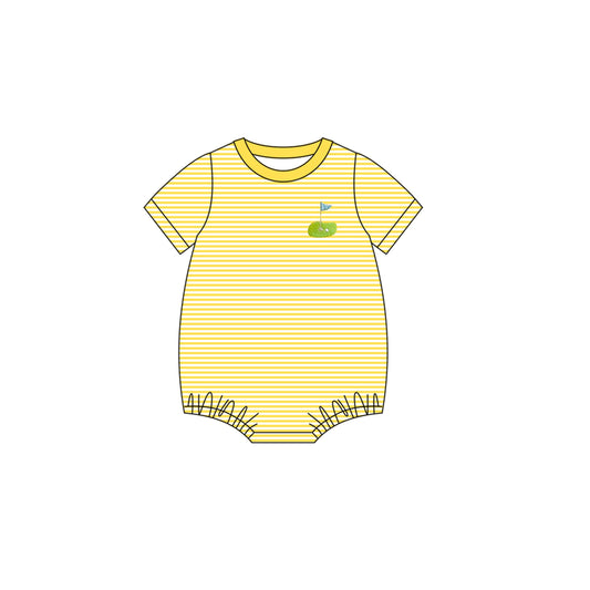( Moq 5 ) Preorder Baby Kids Infant Short Sleeves Yellow Stripes Golf Bubble Romper