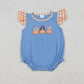 Sibling Boys Girls Kids Short Sleeves Embroidery Dogs Pumpkins Plaid Fall Romper Set RTS