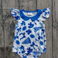 Baby Girl Short Sleeves Cheer Blue Bows Summer Team Bubble Romper RTS