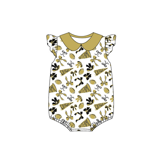 ( Moq 5 ) Preorder Baby Girl Short Sleeves Gold Bows Cheer Bubble Romper