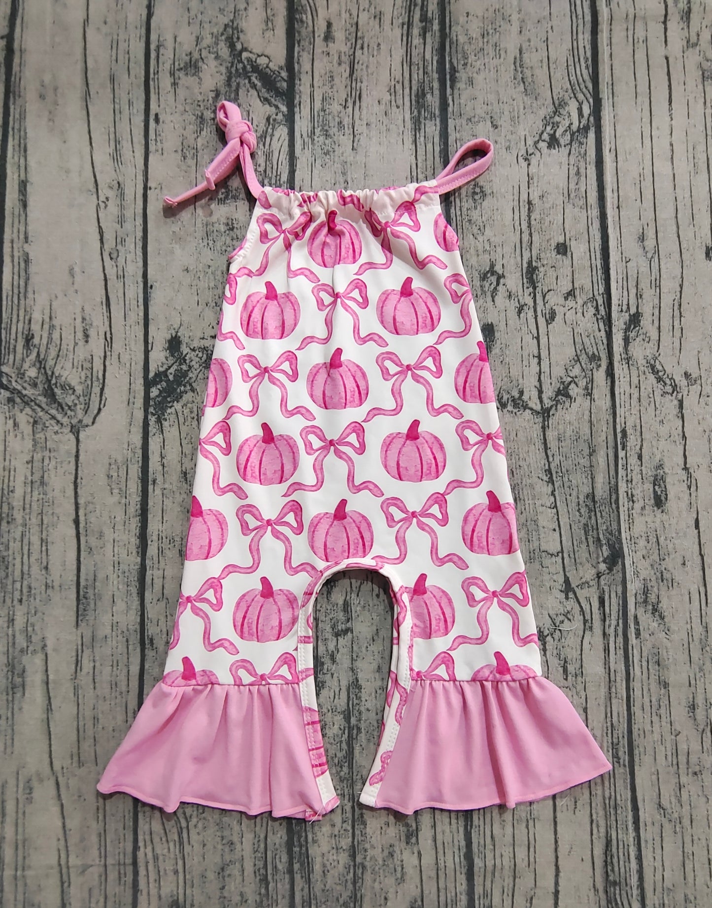 ( No moq ) Preorder Baby Girl Halter Pink Bows Pumpkins Fall Jumpsuit