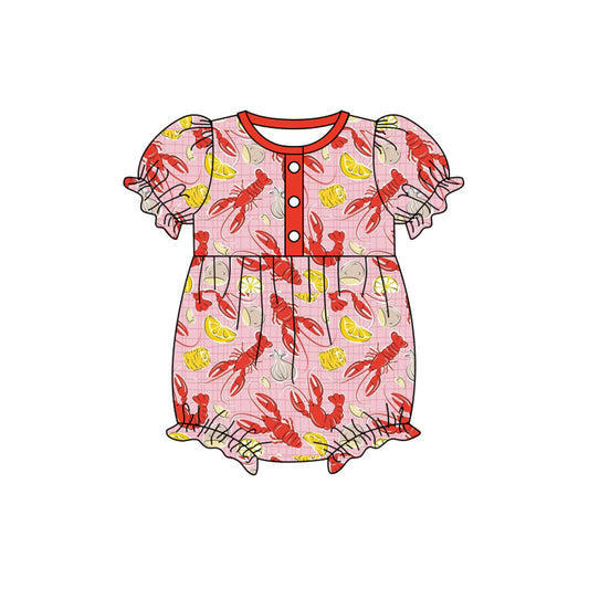 ( Moq 5 ) Preorder Baby Girls Infant Short Sleeves Crawfish Summer Bubble Romper