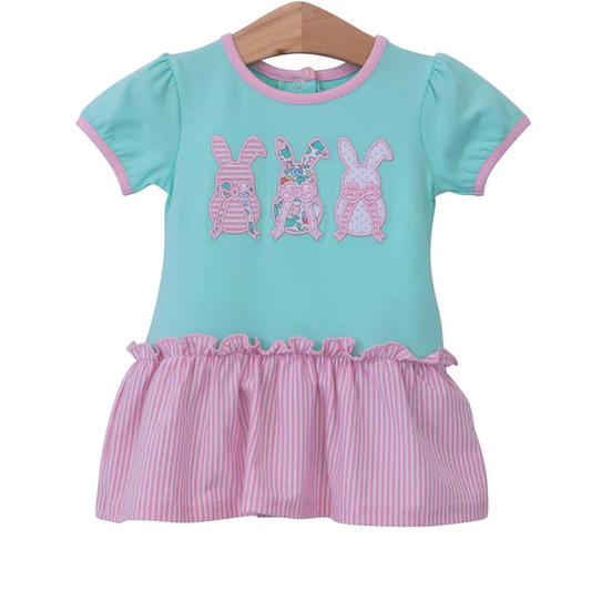 ( Moq 5 ) Preorder Girls Kids Short Sleeves Rabbits Bows Easter Bummie Stripes Romper