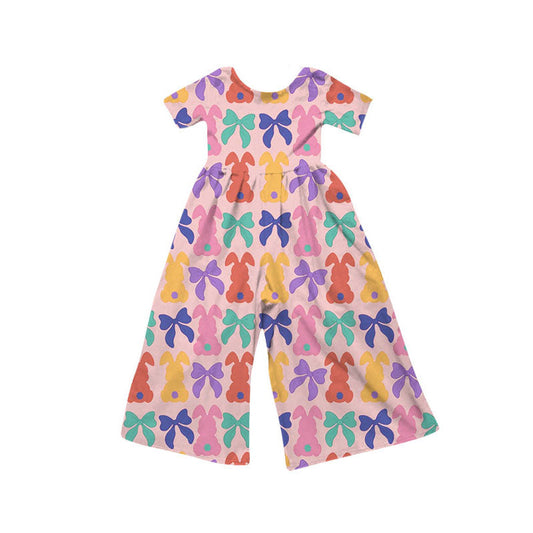 ( Moq 5 ) Preorder Girls Kids Short Sleeves Rabbits Bows Easter Jumpsuit
