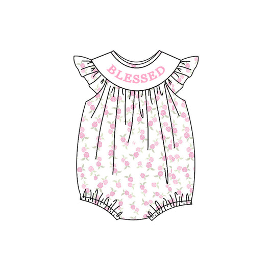 ( Moq 5 ) Preorder Girl Kids Short Sleeves Blessed Flower Summer Bubble Romper