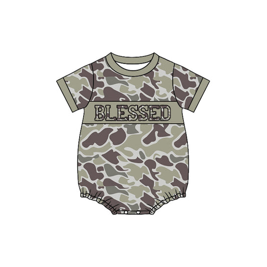 ( Moq 5 ) Preorder Boys Infant Camo Short Sleeves Blessed Bubble Romper
