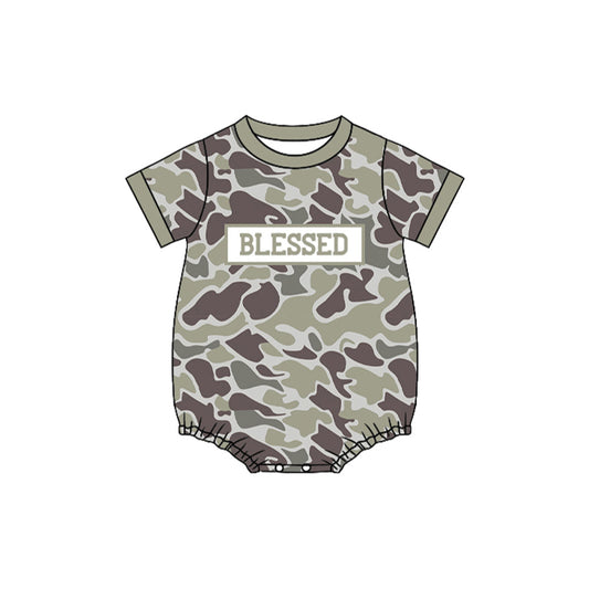 ( Moq 5 ) Preorder Boys Infant Short Sleeves Blessed Camo Bubble Romper