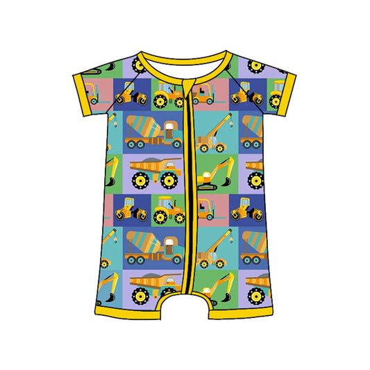 ( Moq 5 ) Preorder Boys Kids Short Sleeves Construction Zipper Romper
