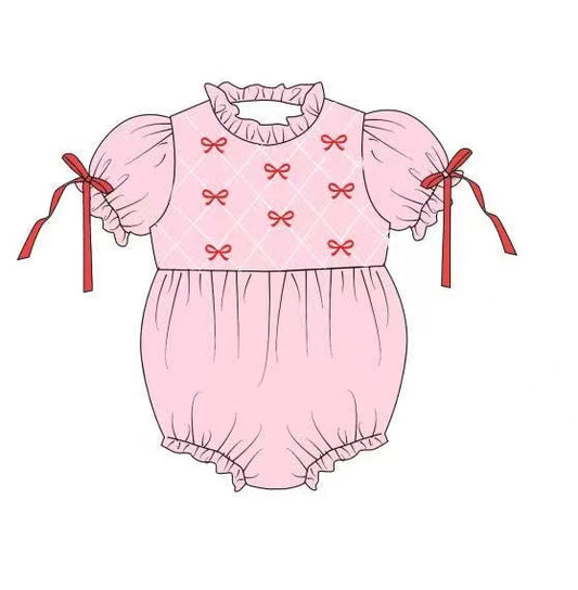 ( Moq 5 ) Preorder Girls Infant Short Sleeves Bows Bubble Romper