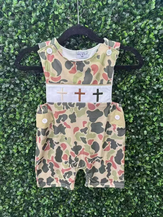 ( Moq 5 ) Preorder Boys Kids Cross Camo Easter Romper