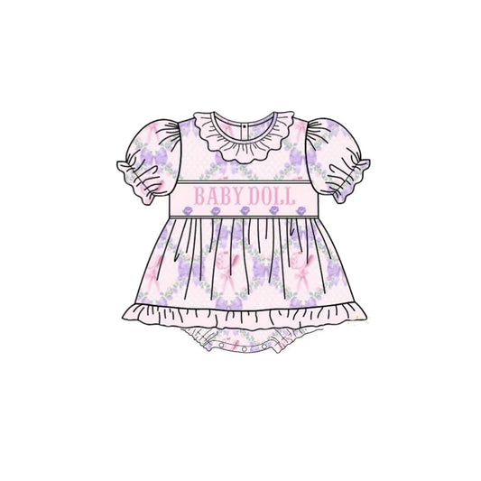 ( Moq 5 ) Preorder Girls Infant Short Sleeves Baby Doll Floral Bows Ruffle Romper