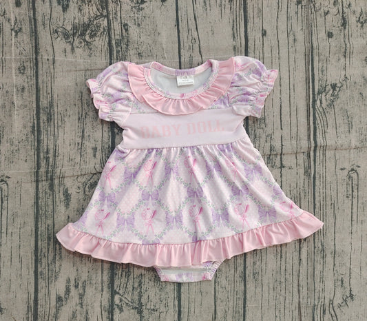 ( No moq ) Preorder Girls Infant Short Sleeves Baby Doll Floral Bows Ruffle Romper