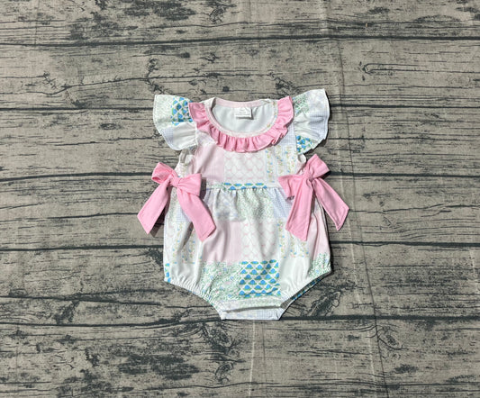( No moq ) Preorder Baby Girls Infant Flower Bows Summer Ruffle Bubble Romper