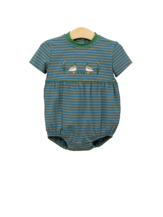 ( Moq 5 ) Preorder Baby Boys Infant Short Sleeves Ducks Stripes Green Bubble Romper