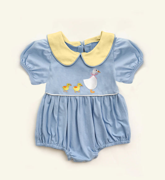 ( Moq 5 ) Preorder Baby Girls Infant Short Sleeves Ducks Bubble Romper