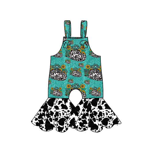 ( Moq 5 ) Preorder Baby Girls Infant Turquoises Sunflower Bell Pants Jumpsuit