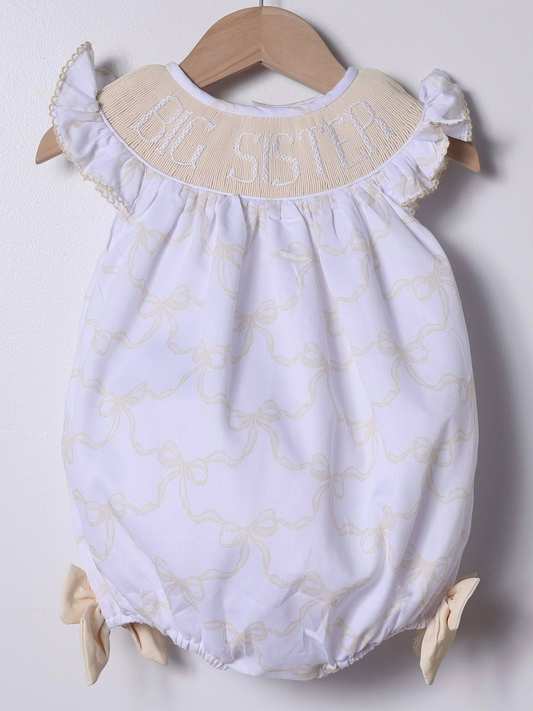 ( Moq 5 ) Preorder Baby Girls Infant Short Sleeves Big Sister Bows Bubble Romper