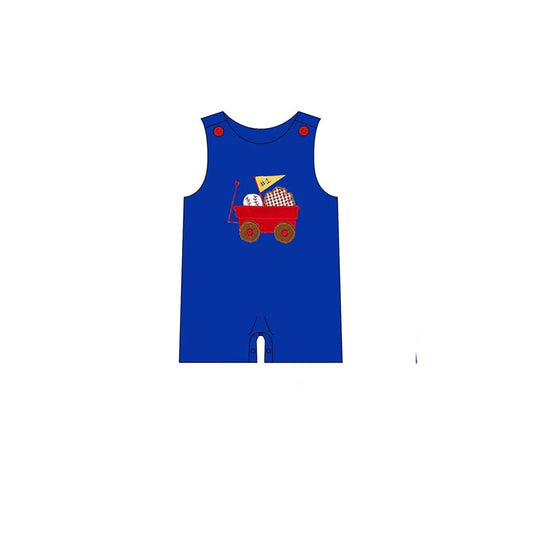 ( Moq 5 ) Preorder Baby Boys Infant Sleeveless Baseball Blue Buttons Romper
