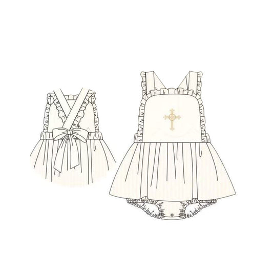 ( Moq 5 ) Preorder Baby Girls Infant Straps Cross Easter Bubble Romper