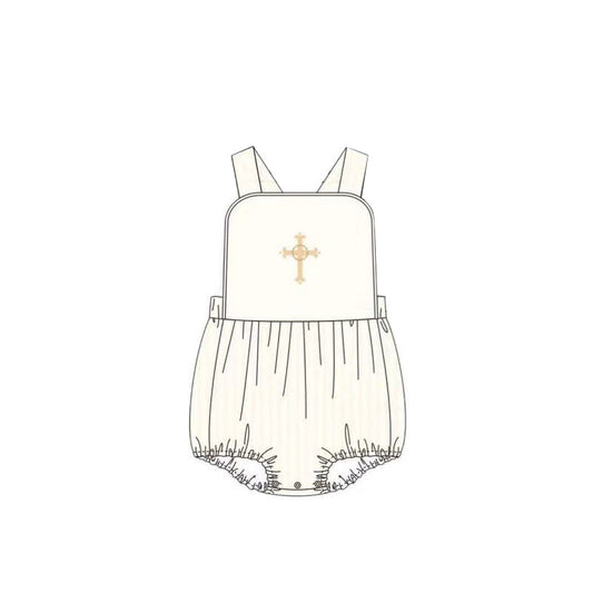 ( Moq 5 ) Preorder Baby Boys Infant Straps Cross Easter Bubble Romper