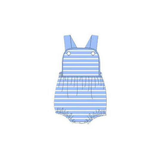 ( Moq 5 ) Preorder Baby Boys Sleeveless Blue Stripes Buttons Bubble Romper
