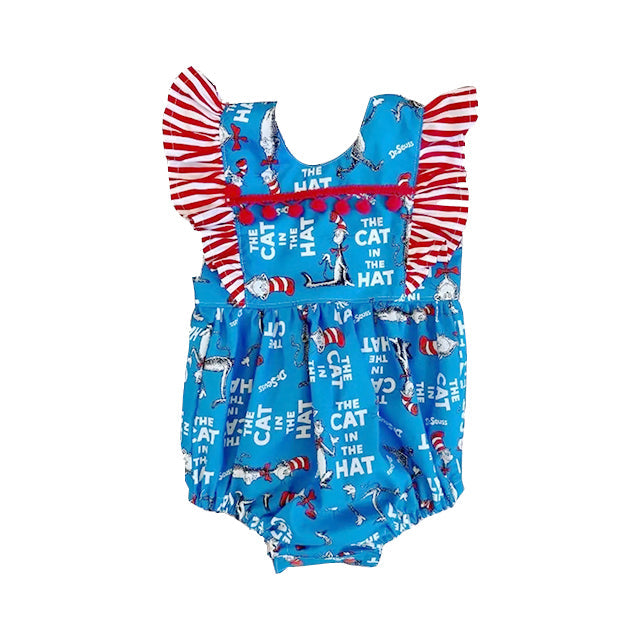 ( Moq 5 ) Preorder Baby Girls Infant Sleeveless Reading Blue Romper