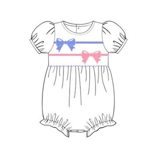 ( Moq 5 ) Preorder Baby Girls Infant Short Sleeves Bows Bubble Romper