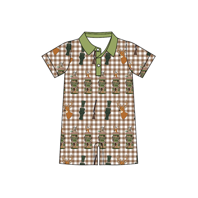 ( Moq 5 ) Preorder Baby Boys Short Sleeves Deer Camo Polo Hunting Romper