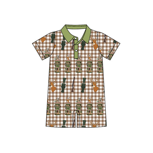 ( Moq 5 ) Preorder Baby Boys Short Sleeves Deer Camo Polo Hunting Romper