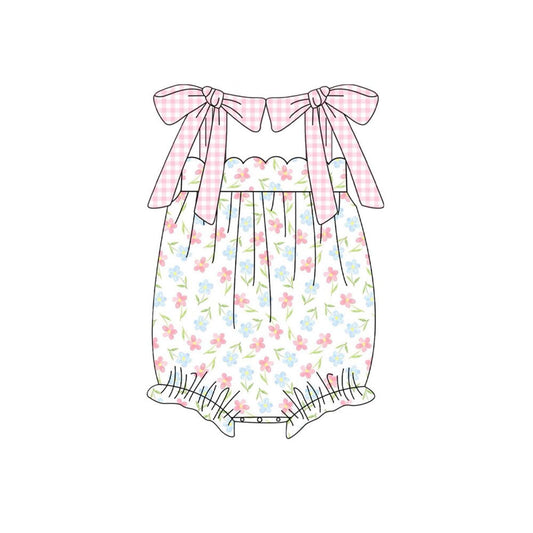 ( Moq 5 ) Preorder Baby Girls Pink Bows Floral Ruffle Bubble Romper