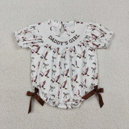 Sibling Baby Girls Kids Short Sleeves Embroidery Daddy's Girl Bubble Rompers Clothes RTS