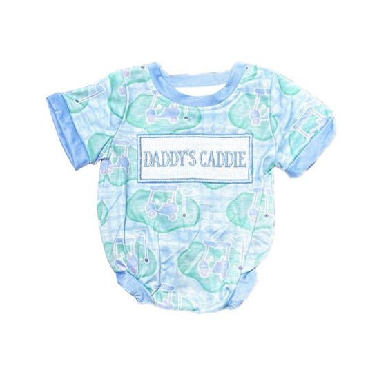 ( Moq 5 ) Preorder Baby Boys Short Sleeves Daddy's Caddie Golf Plaid Bubble Romper