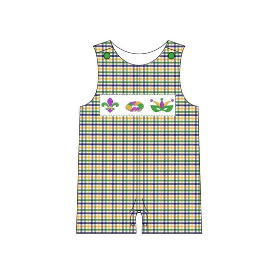 ( Moq 5 ) Preorder Baby Boys Sleeveless Anchors Donuts Plaid Mardi Gras Romper