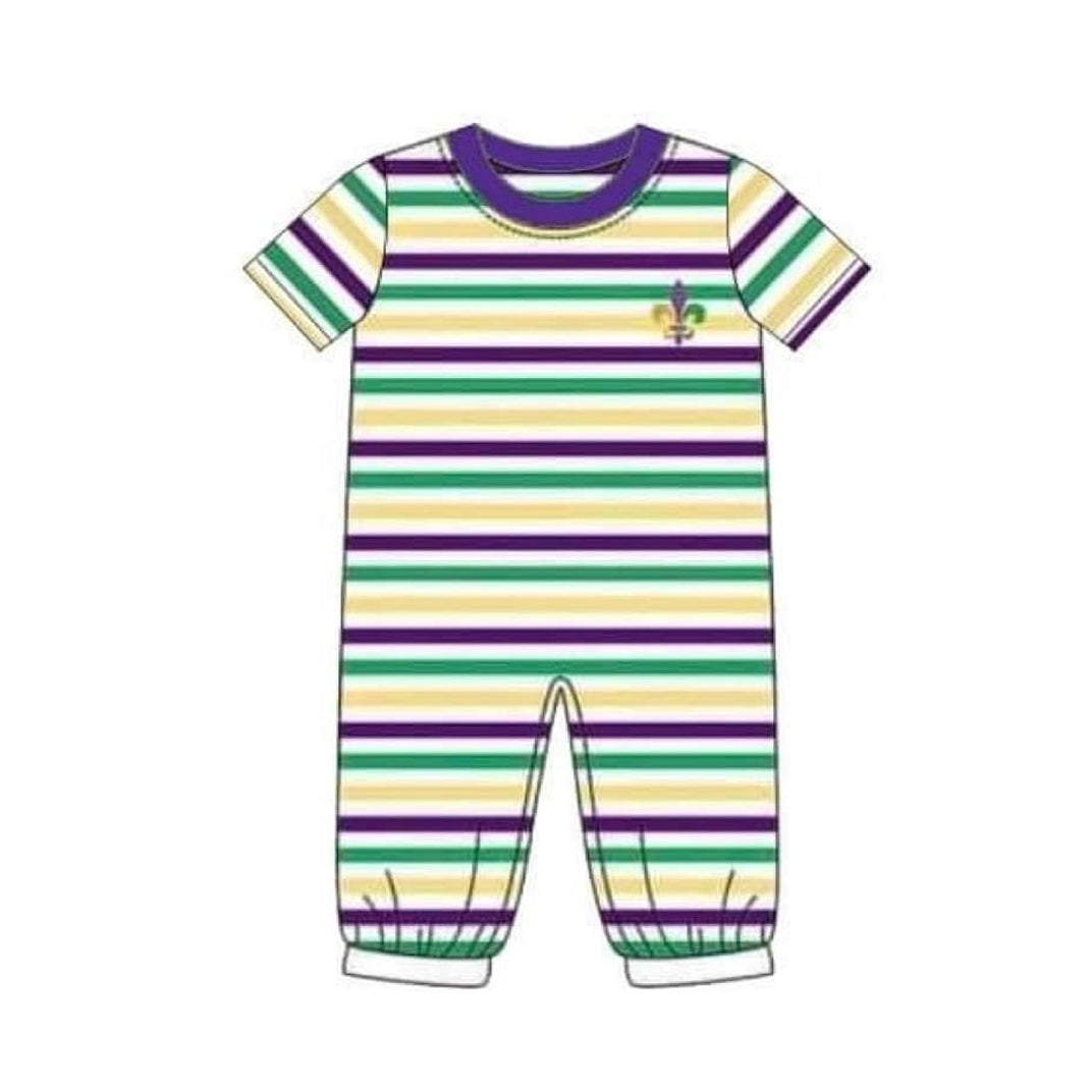 ( Moq 5 ) Preorder Baby Boys Short Sleeves Stripes Mardi Gras Anchors Romper