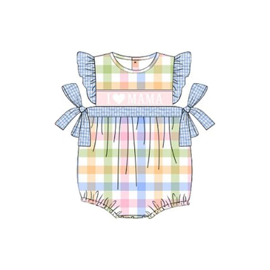 ( Moq 5 ) Preorder Baby Girls I Love Mama Sleeveless Plaid Romper
