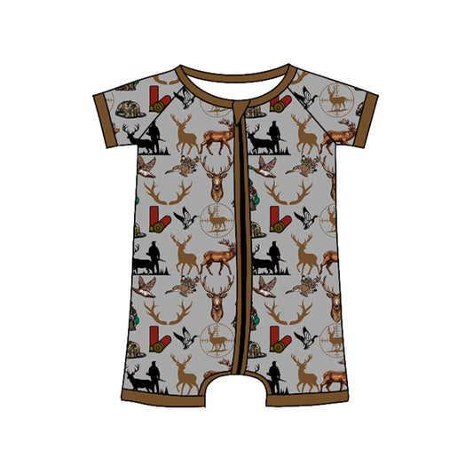 ( Moq 5 ) Preorder Baby Boys Short Sleeves Deer Zipper Hunting Romper