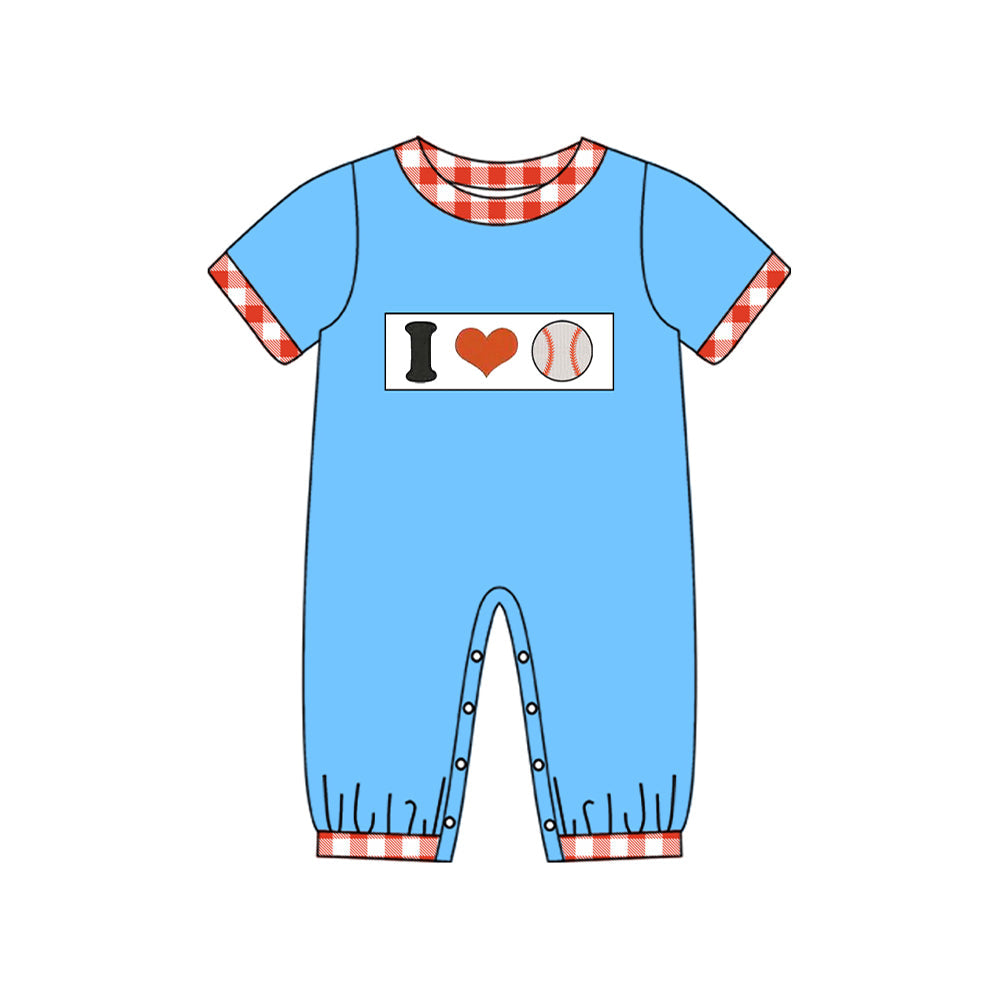 ( Moq 5 ) Preorder Baby Boys Short Sleeves I Love Baseball Blue Romper