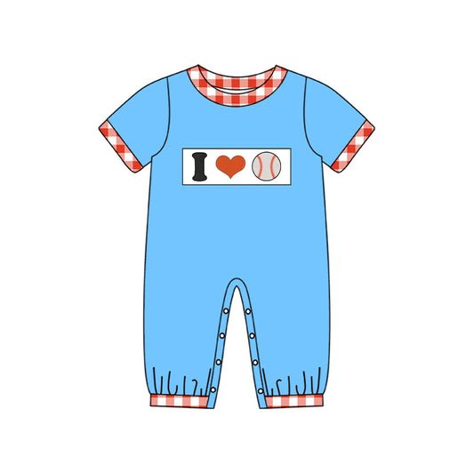 ( Moq 5 ) Preorder Baby Boys Short Sleeves I Love Baseball Blue Romper