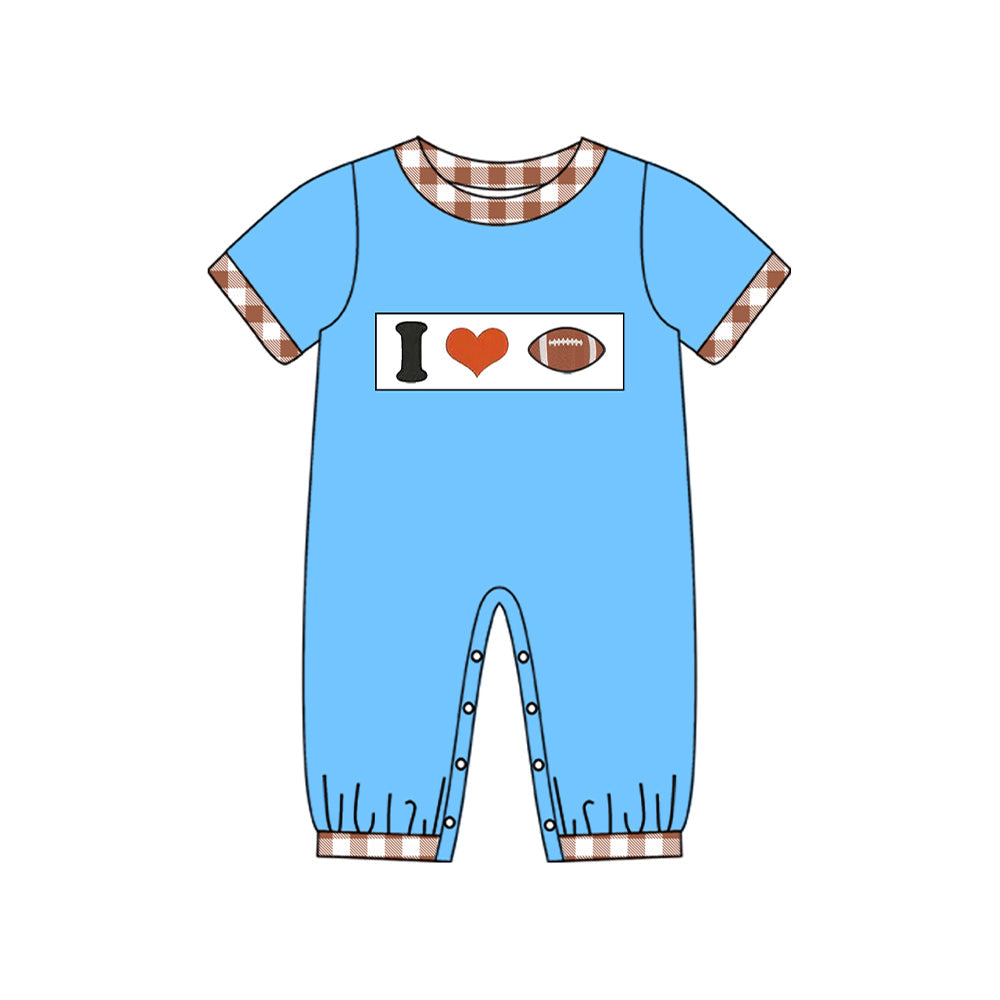 ( Moq 5 ) Preorder Baby Boys Short Sleeves I Love Football Blue Romper