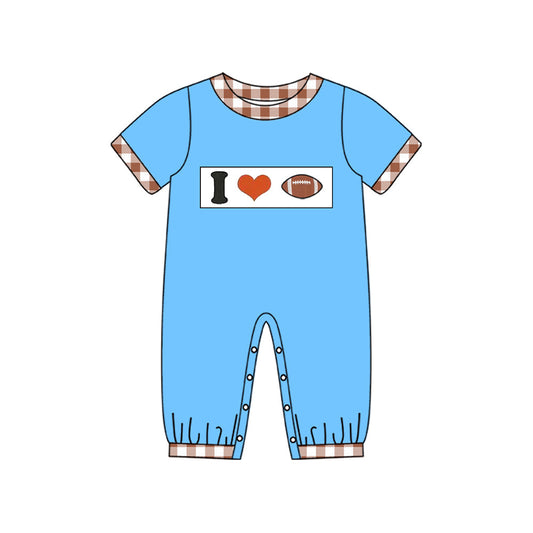 ( Moq 5 ) Preorder Baby Boys Short Sleeves I Love Football Blue Romper