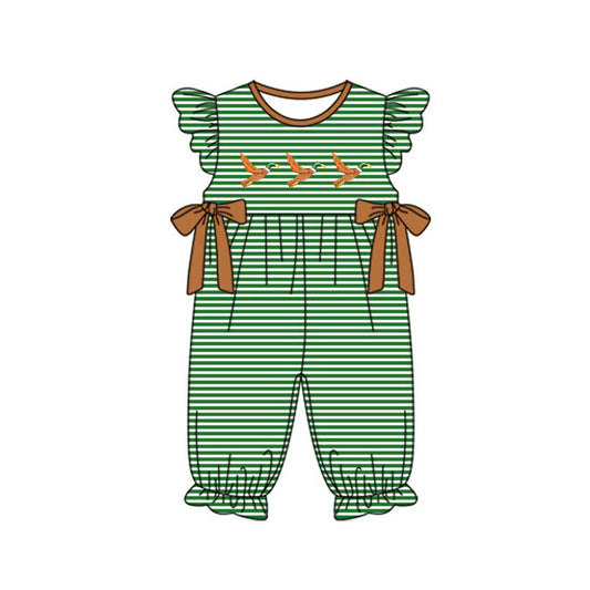 ( Moq 5 ) Preorder Baby Girls Short Sleeves Green Stripes Ducks Bows Romper