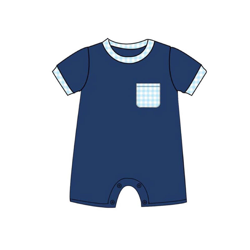 ( Moq 5 ) Preorder Baby Boys Short Sleeves Pocket Navy Shorts Romper