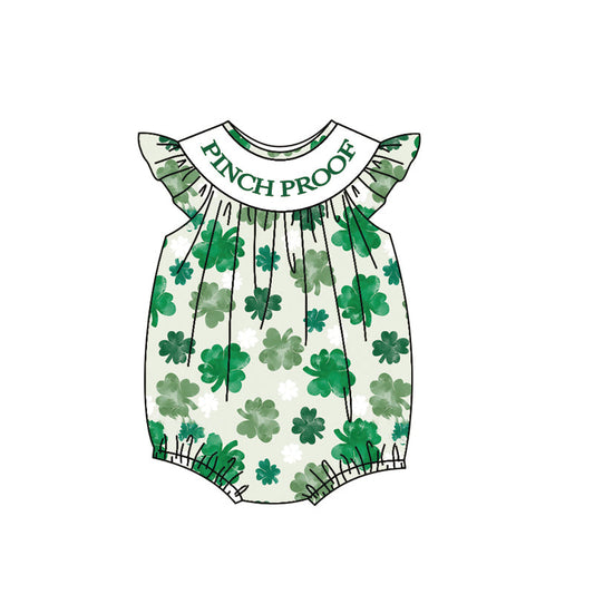 ( Moq 5 ) Preorder Baby Girls Short Sleeves Clovers St Patrick Green Bubble Romper