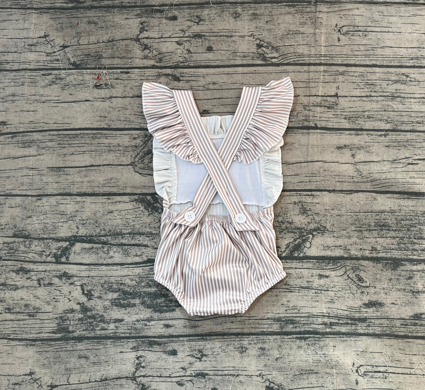 ( No moq ) Preorder Baby Girls Short Sleeves Embroidery Shell Stripes Bubble Romper