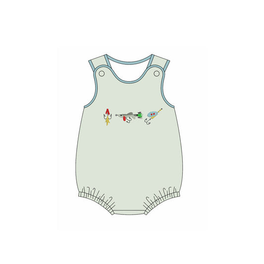 ( Moq 5 ) Preorder Baby Boys Infant Sleeveless Fishing Stripes Ruffle Bubble Romper